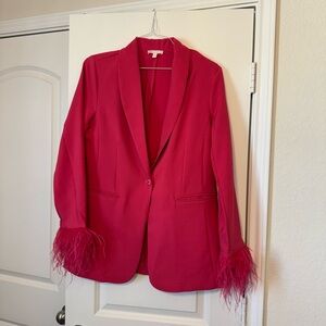 Gianni Bini Vibrant Pink Blazer with Feather Cuffs